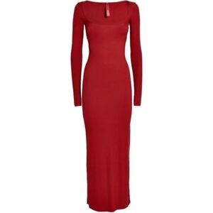 SKIMS Red Body Shaping Stretch Ribbed Modal Bodycon Maxi Dress L Kim Kardashian
